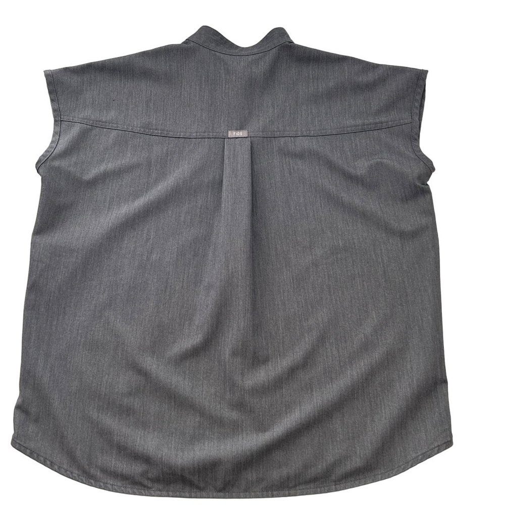 Figs Gray Boxy Button Down Shirt with Mandarin Collar - Picture 2 of 9